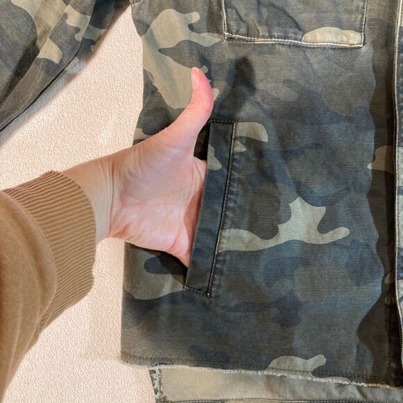 Levis Jacket Med Camo Military Style Y2K Vintage 90's Cotton Raw Front Hem Denim - Picture 7 of 13